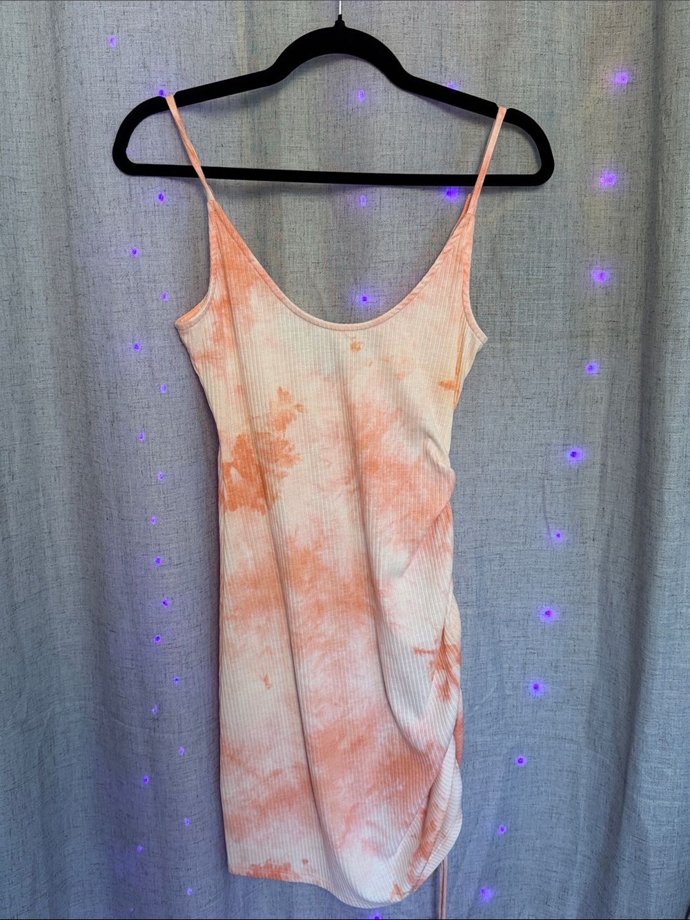 Lovers + Friends Peach Tie-Dye Ribbed Midi Slip Dress